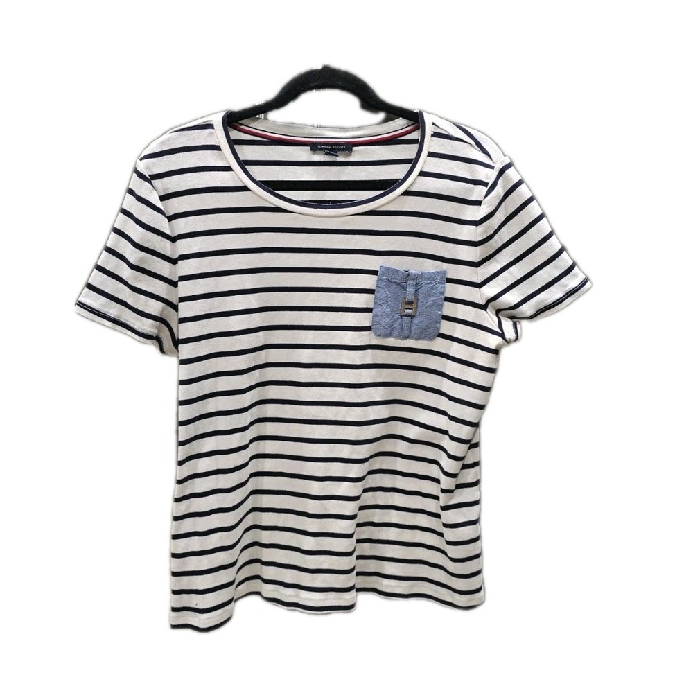 Tommy Hilfiger Women Striped Crew Neck Pocket Detail T-Shirt SZ XXL 100% COTTON